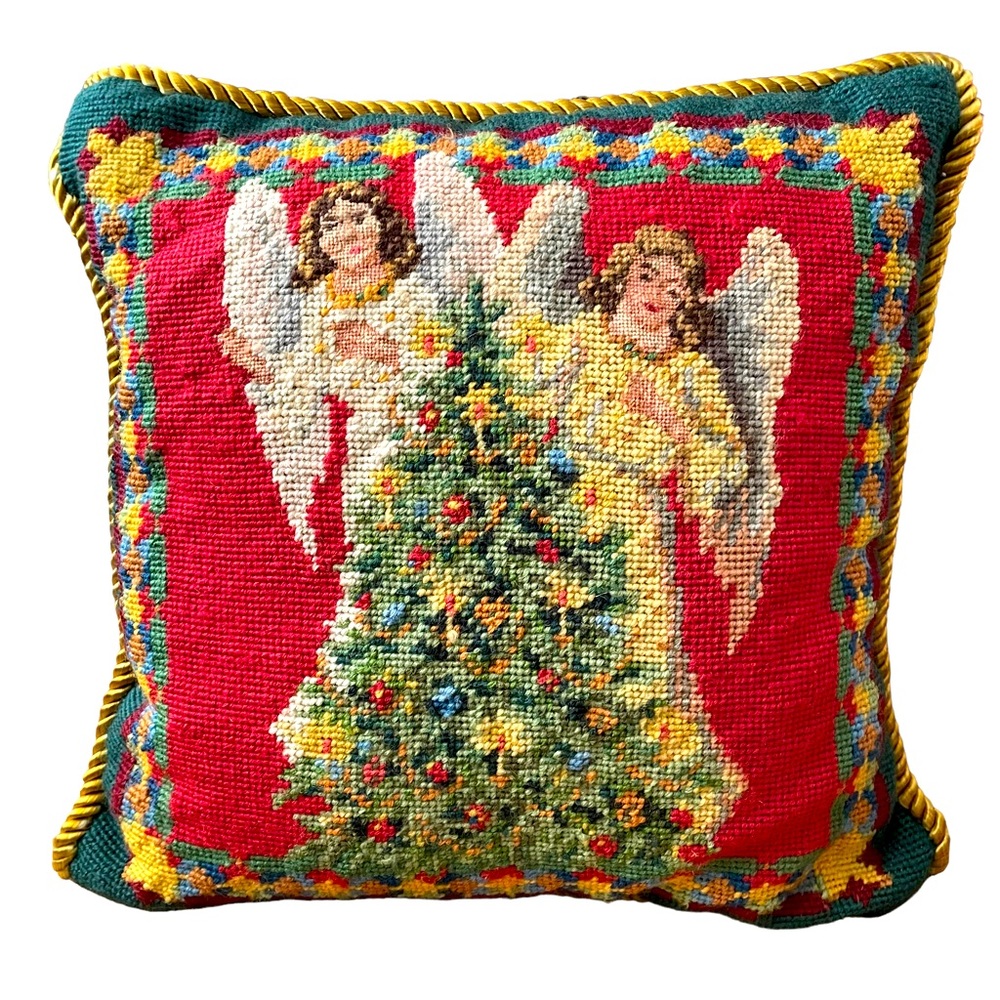 Vintage Embroidered Angels Pillow